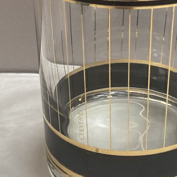 CULVER Devon 22K Gold & Black Lowball/Old Fashion Glasses SET OF 3 MCM STYLE - Picture 2 of 7